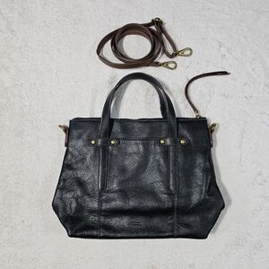 Fossil Felicity Satchel Crossbody Black Brown Leather Double Handle Purse